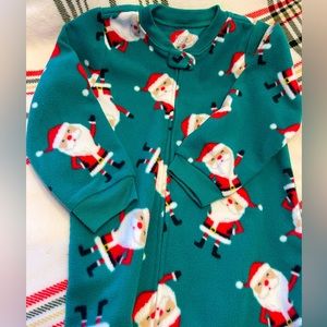 Carter’s Holiday Green Santa Footed Fleece One Piece Pajamas Size 3T